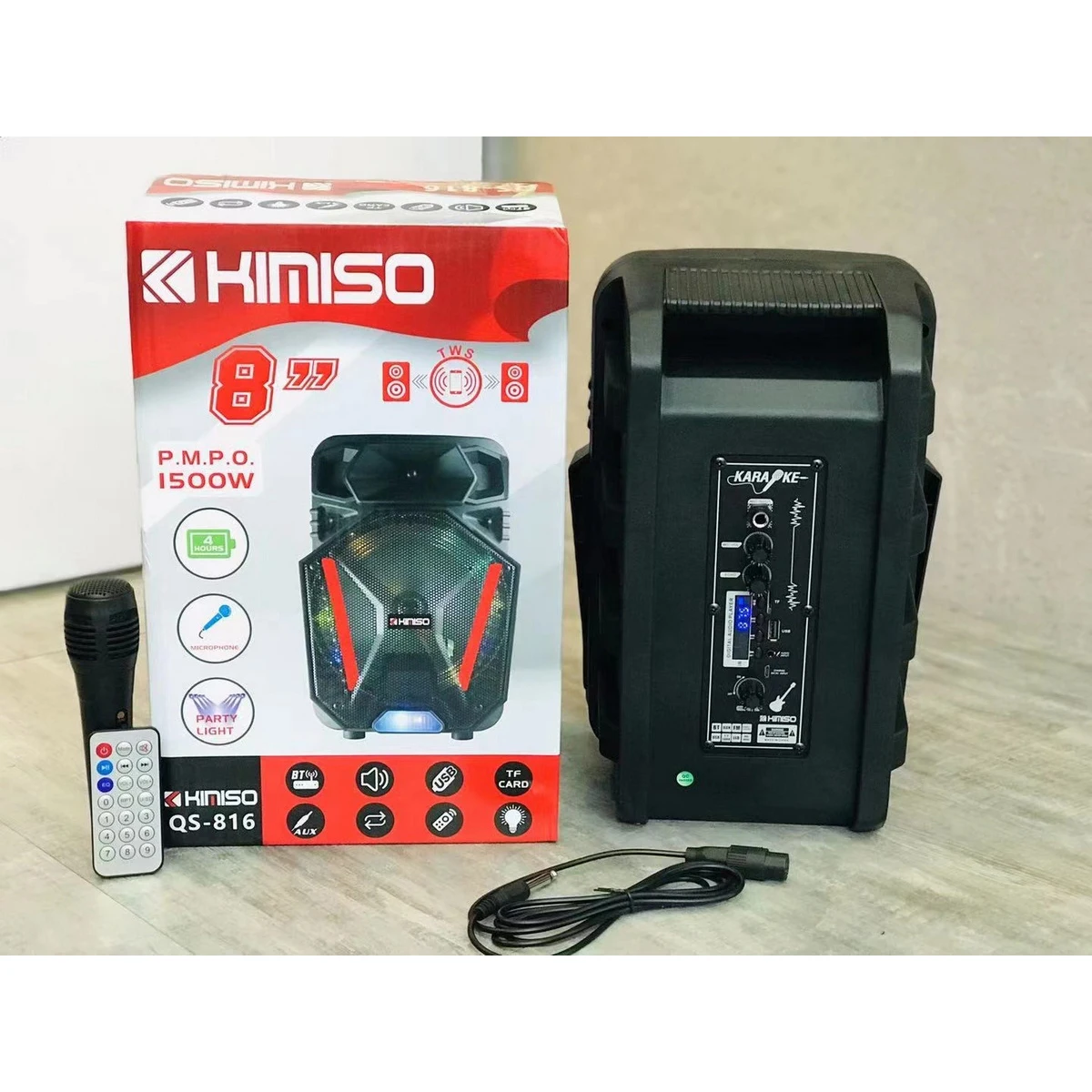

QS-816 Amazon Loudspeaker KIMISO Dual 8inch Horn Speaker Small Rrolley Speaker With Microphone