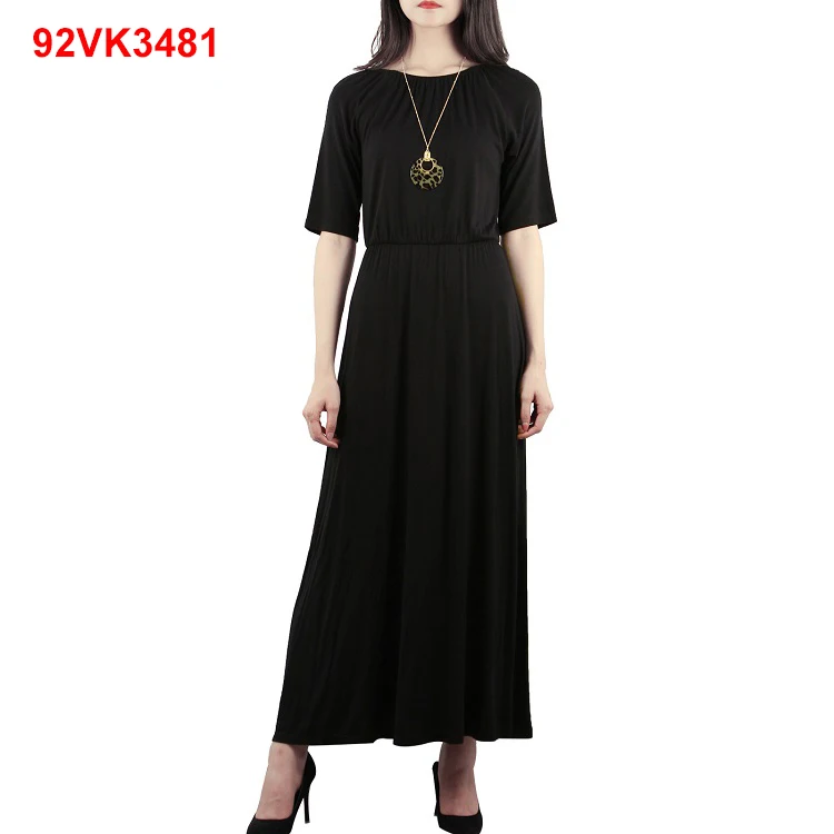 
New design maxi dresses women ruffles decoration o-neck collar short sleeve empire ankle-length solid color 