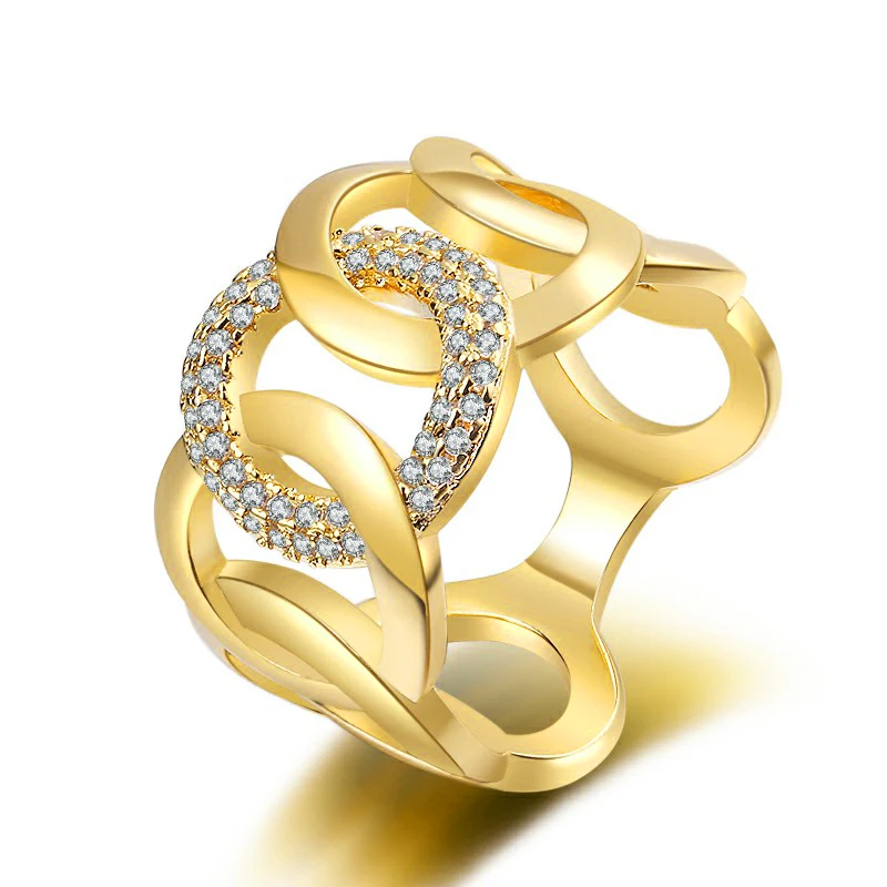 

Fashion geometry Cuban chain ring simple personality zircon jewelry 18K gold women luxury, Golden