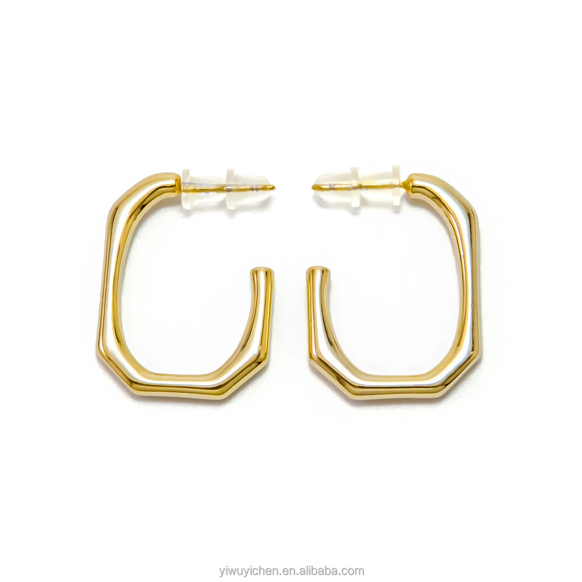 

E7238 2021 New Design 18K Gold Plated Square Jewelry Rectangle Large Huggie Hoop Earrings for Women, Yellow & silver