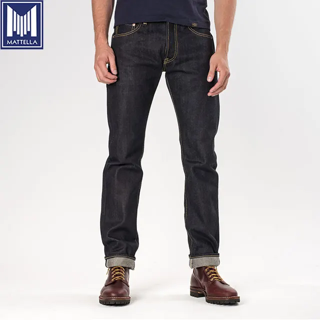 

customized indigo 21-22oz selvedge mens heavy denim slim tapered mid waisted no shrinkage jeans