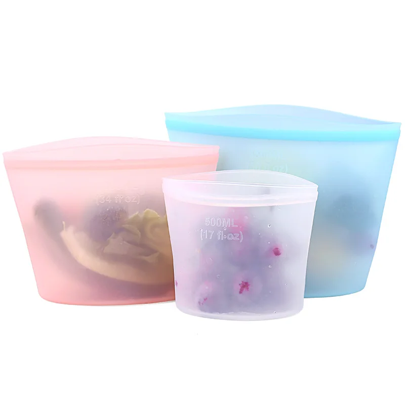 A New 2019 Trending Product Eco-Friendly 1000Ml Travel Reusable Silicone Food Storage Bag Set