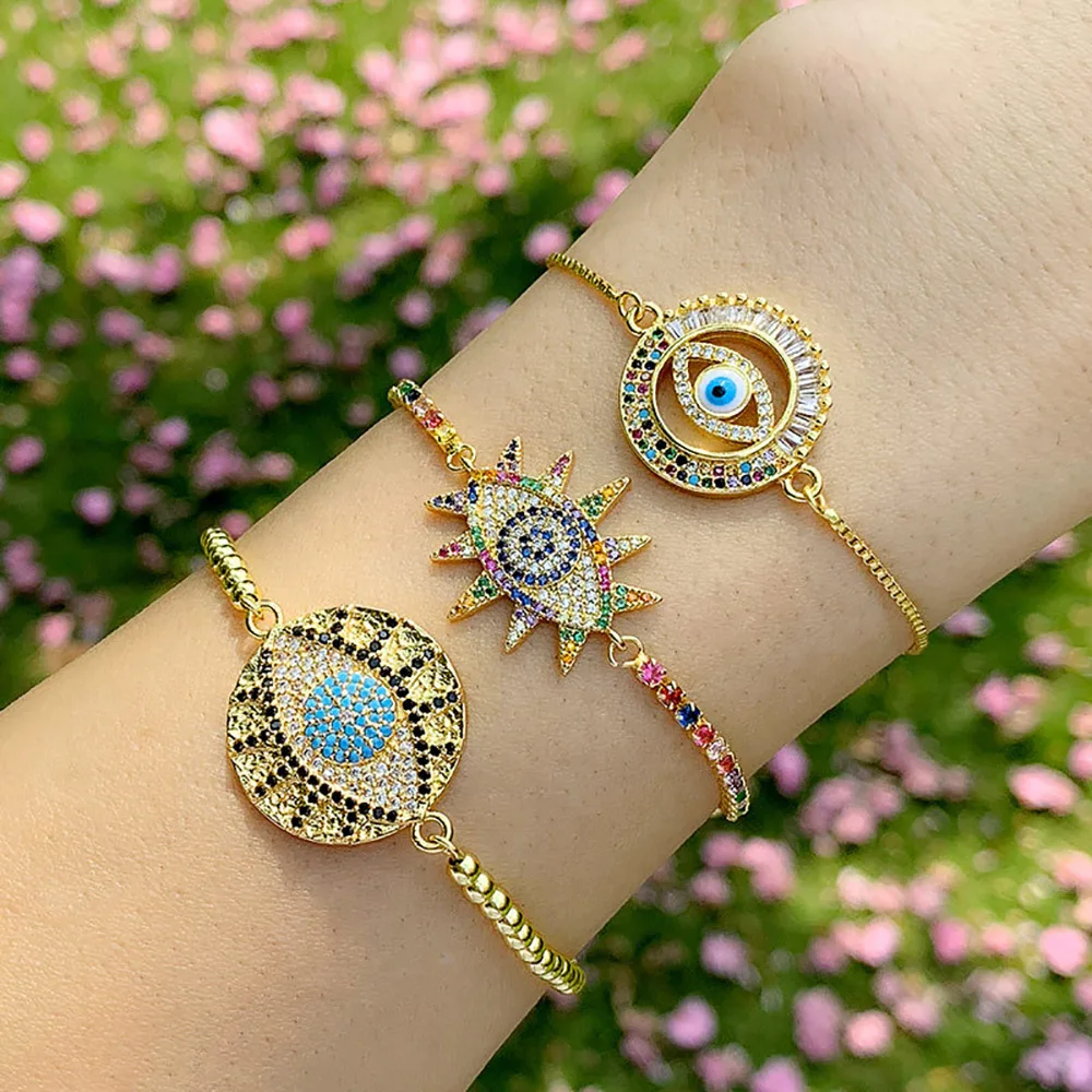 

Wholesale cubic zirconia eye charms 18k gold plated boho women bohemian bracelets