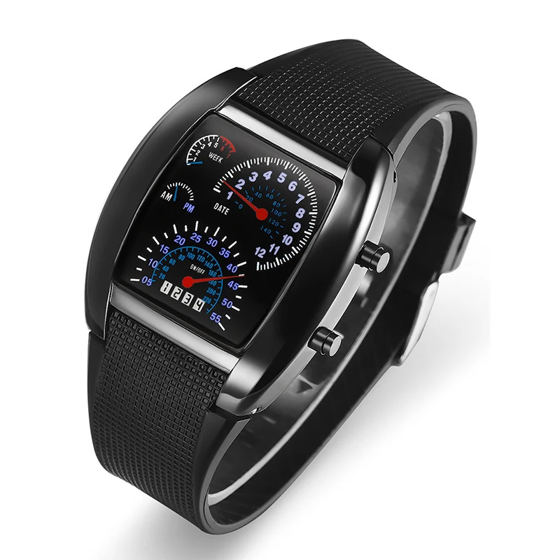 

Plastic silicone strap casual quartz watch classic square students quartz watch LED sports men watch (KWT2184), As the picture