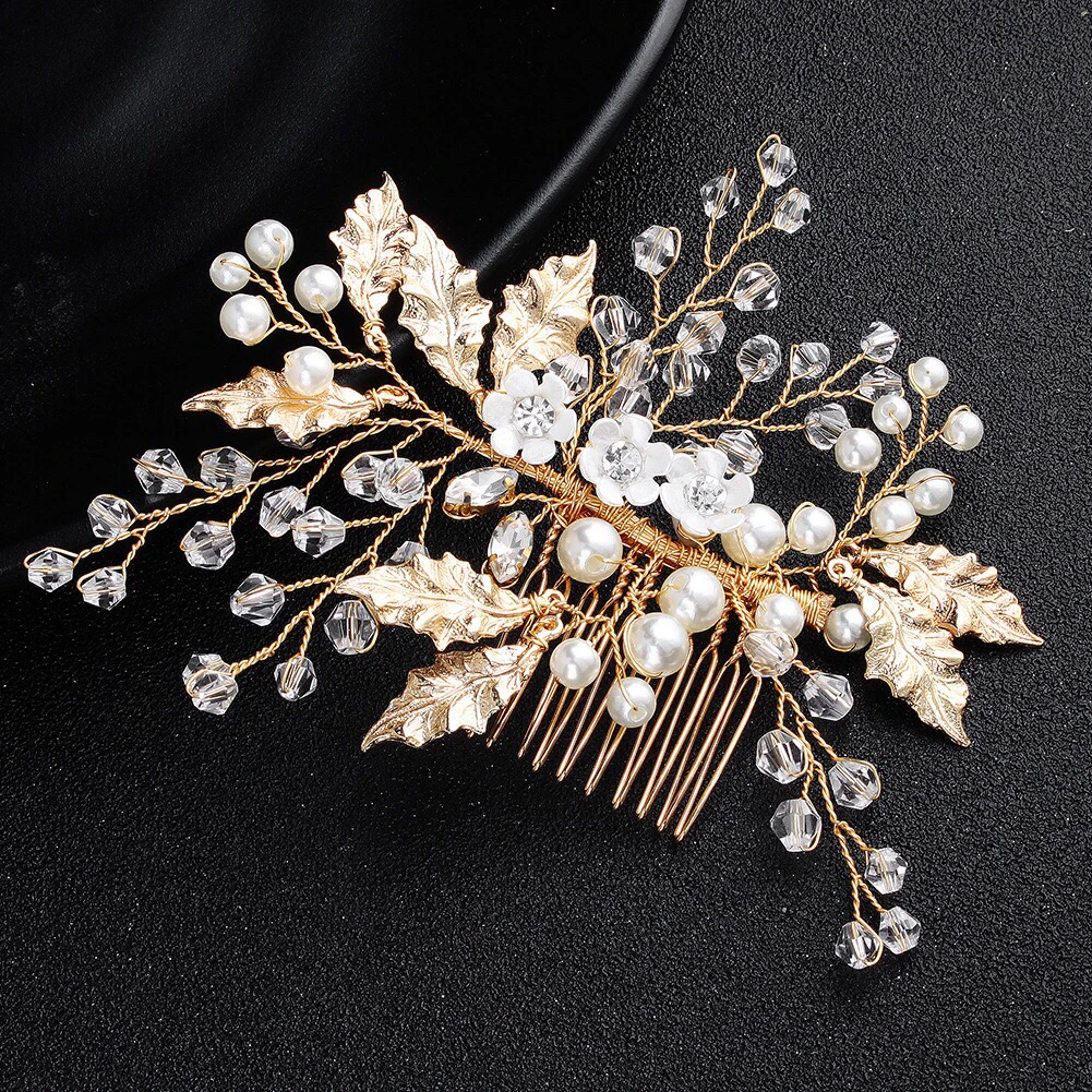 配饰精美手工黄金珍珠发夹新娘头饰婚礼装饰礼品珠宝发梳