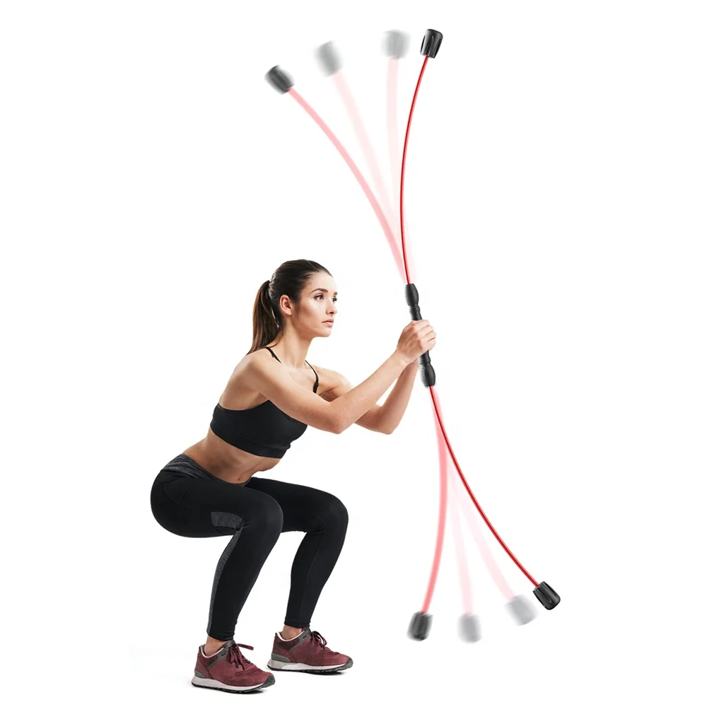 

Fiberglass Rubber Flexible Fitness Exercise Bar, Black,red
