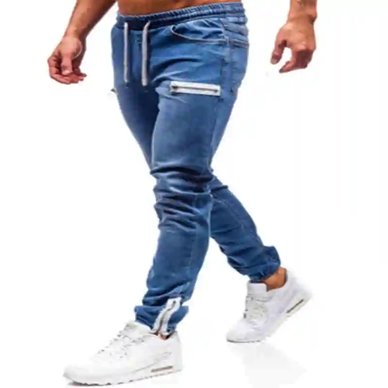 

Embroidered jeans men's stitching slim micro stretch denim trousers, Customized color