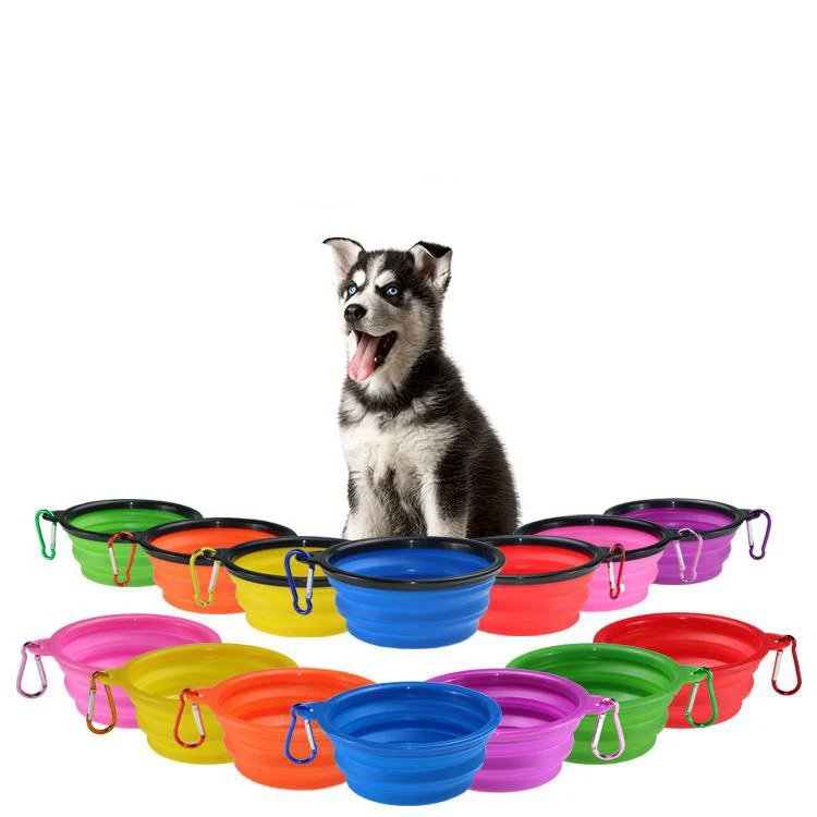 

silicone foldable pet bowl portable collapsible travel feeders for cats dogs travel feeders premium customized, Multi-color