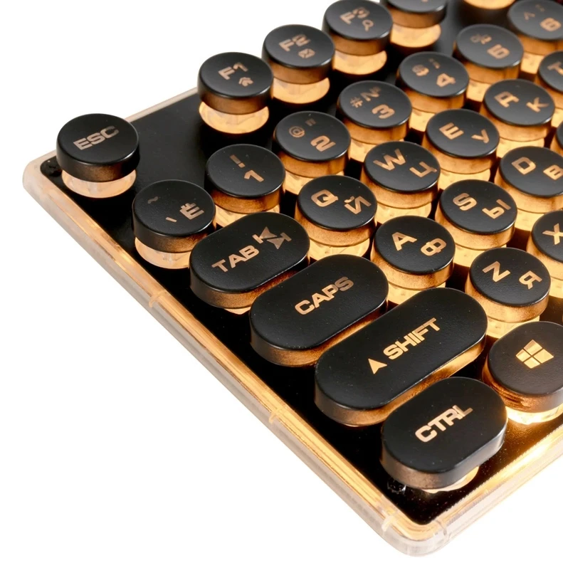 

Russian English layout round keycap backlit USB wired metal panel retro gaming keyboard
