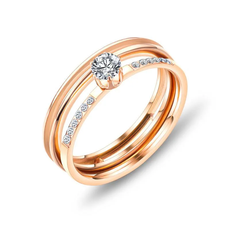 

Fashion Women Stainless Steel Ring Trendy CZ Crystal Rose Gold Wedding Rings Jewelry (SK975), As picture