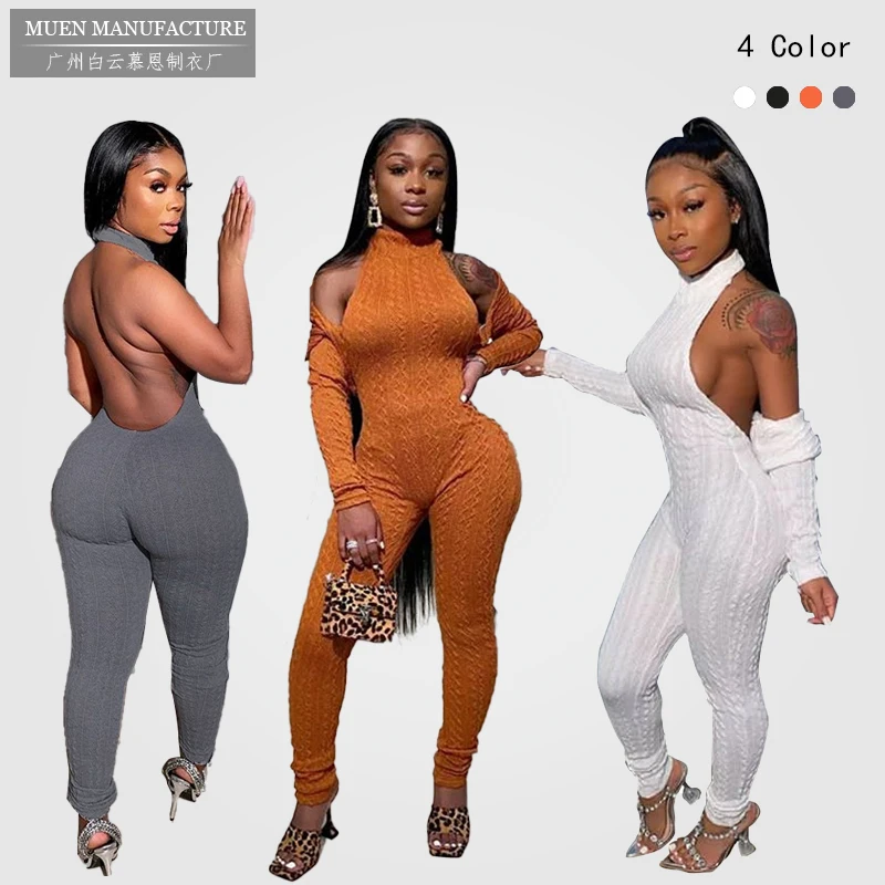 

M2917 winter women jumpsuit 2020 long sleeve sexy rompers backless sweater 2021 jumpsuit women