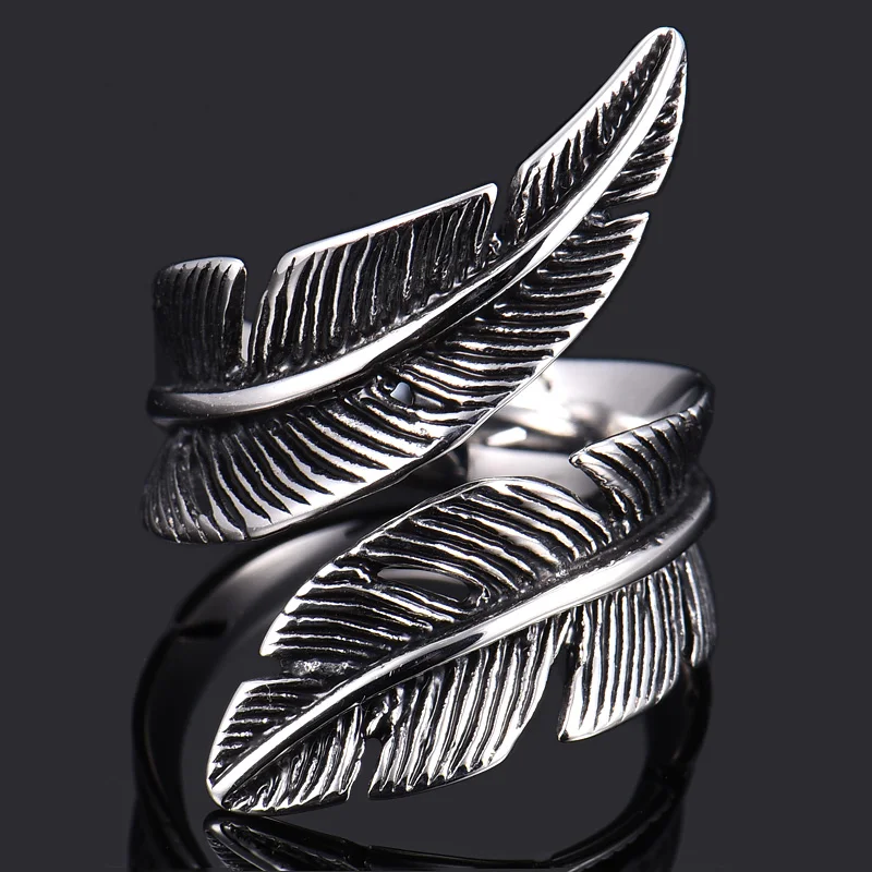 Bijoux Fashion Bohemian Feather Antique Ring for Women Men Party Gothic Punk Jewelry