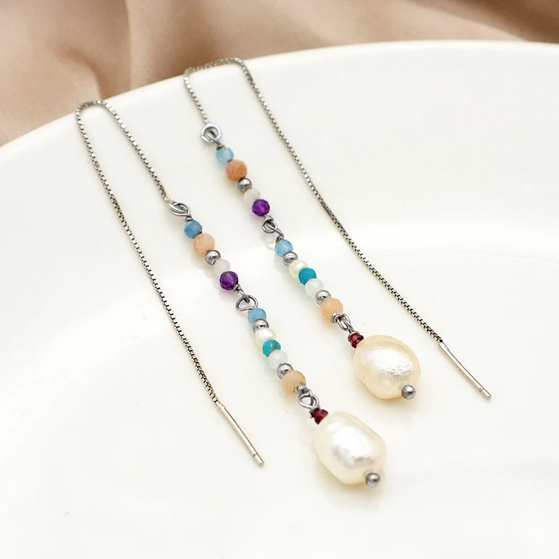 

WE021 Natural stone & 8-9mm natural fresh water pearl 925 sterling silver earring