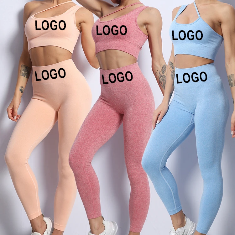 

Ladies Athletic Women Active Wear Set Sport Bra High Waist Workout Leggings Seamless Two Pieces Yoga Set