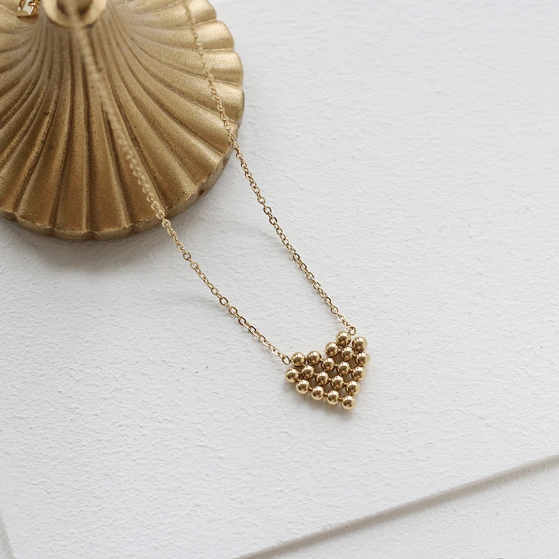 

Wholesale Factory Outlet Heart Shaped Necklace Gold Plated Beaded Necklace Gold Heart Pendant Necklace, Gold/silver/rose gold
