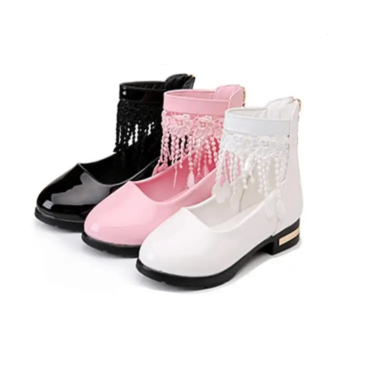 

Foreign trade children's shoes manufacturers wholesale spring new tassel girls princess leather shoes children's casual wear, White, black, pink