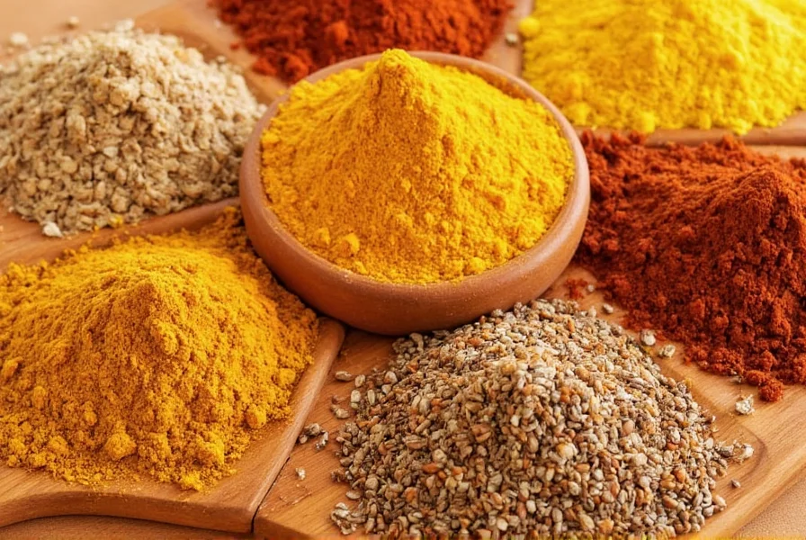 Homemade curry powder in various stages of preparation