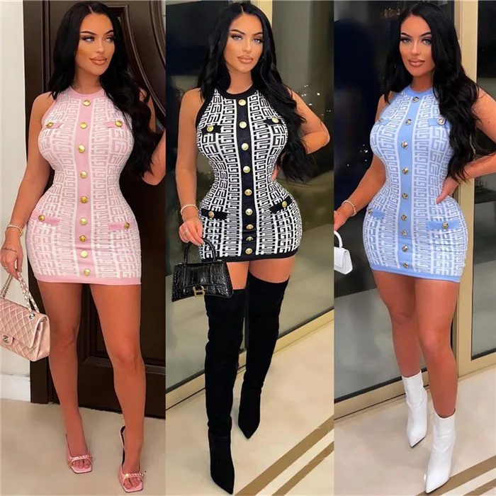 

W0316-summer dress 2022 plaid knit dress sleeveless bodycon dress women, Solid