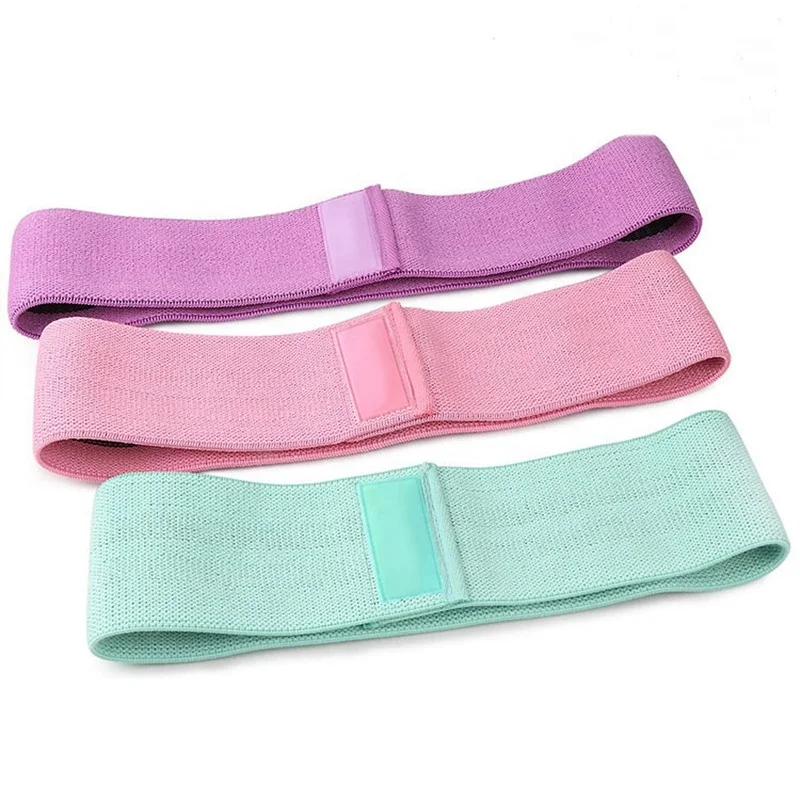 

3 Pcs Set RTS Cotton Polyester Fabric Custom Logo Hip Fitness Non Slip Gym Home Private Leather Label Resistance Bands, Black blue pink green purple gray or custom color