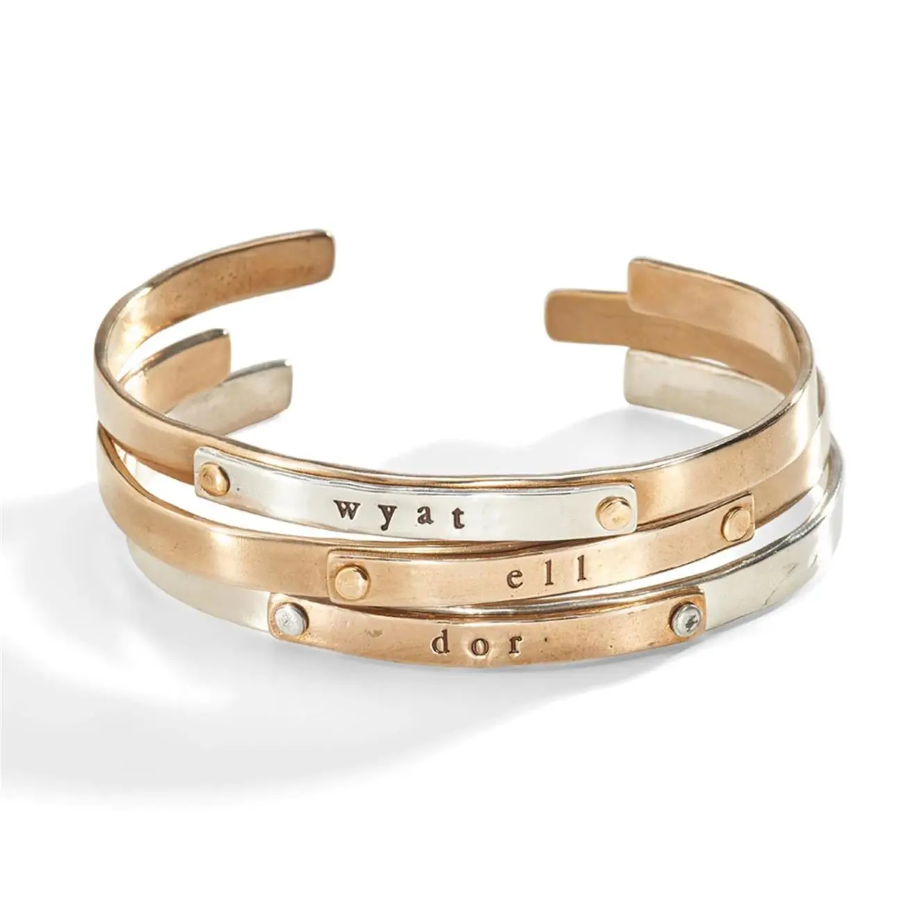 

Personalized Inspirational Bracelets,Stainless Steel Customized Name Message Stack Cuff Bangle Bracelets/, Picture shows