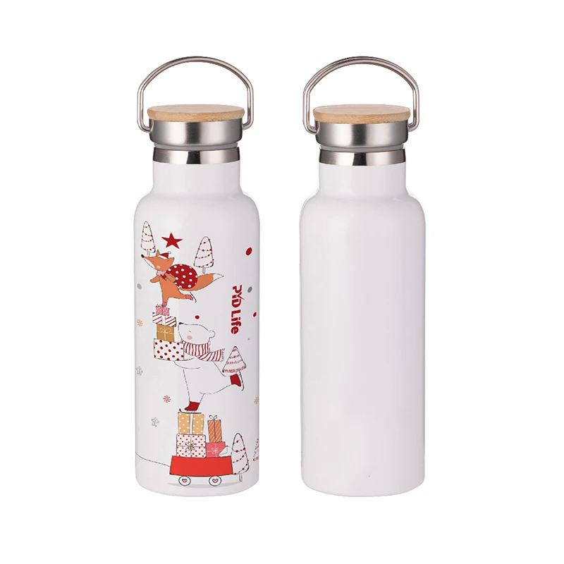 

PYD Life Wholesale 17oz 500ml Double Walled Sublimation Water Bottles Stainless Steel Vacuum Thermos Flasks with Bamboo Lids, White