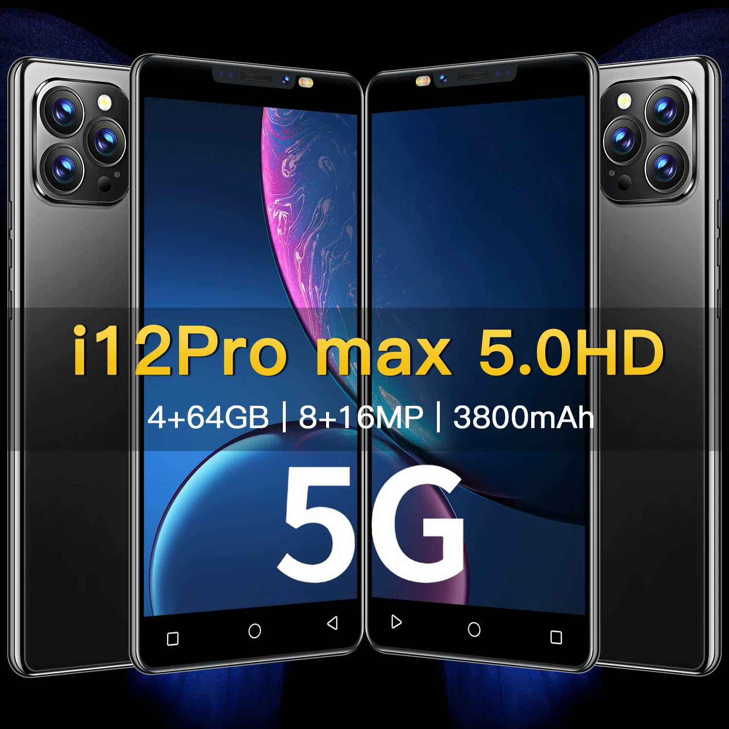 

2021 New Fashion I12Pro Max 32MP 5G HD Full Screen 5000mAh Android 10 Dual SIM Card Mobilephone