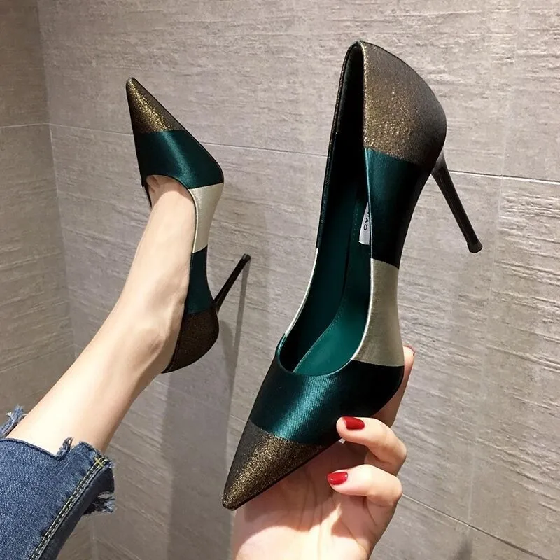 

Spring Fashion French Style Office Lady Work Pointed toe Luxury Female Sexy Girls Pumps Ladies Shoes High Heels for Womens, Red/green