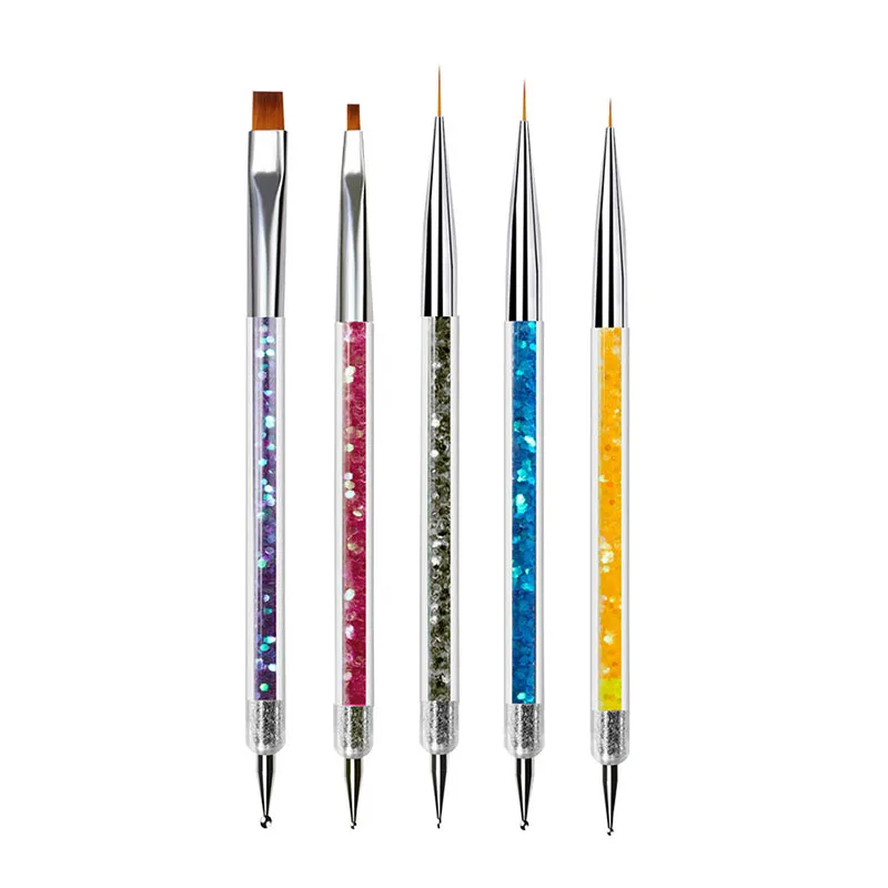 

Bview Tool 2021 Amazon Hot Selling 5 different sizes Acrylic UV Gel Dual Ended Nail Art Drawing Brushes Set for Nail Designing