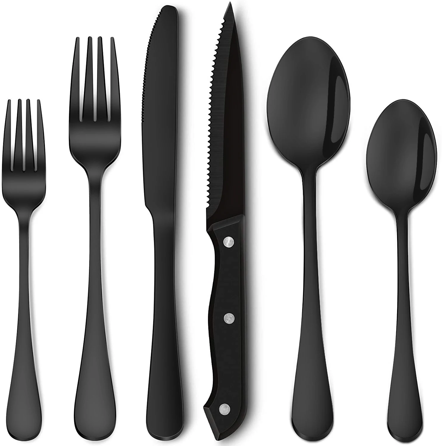 

High Quality Bulk Bestek Hotel Home Knife Spoon Fork Set Wedding Silver Black Silverwar Flatware Stainless Steel Cutlery Set, Black sliver customizable