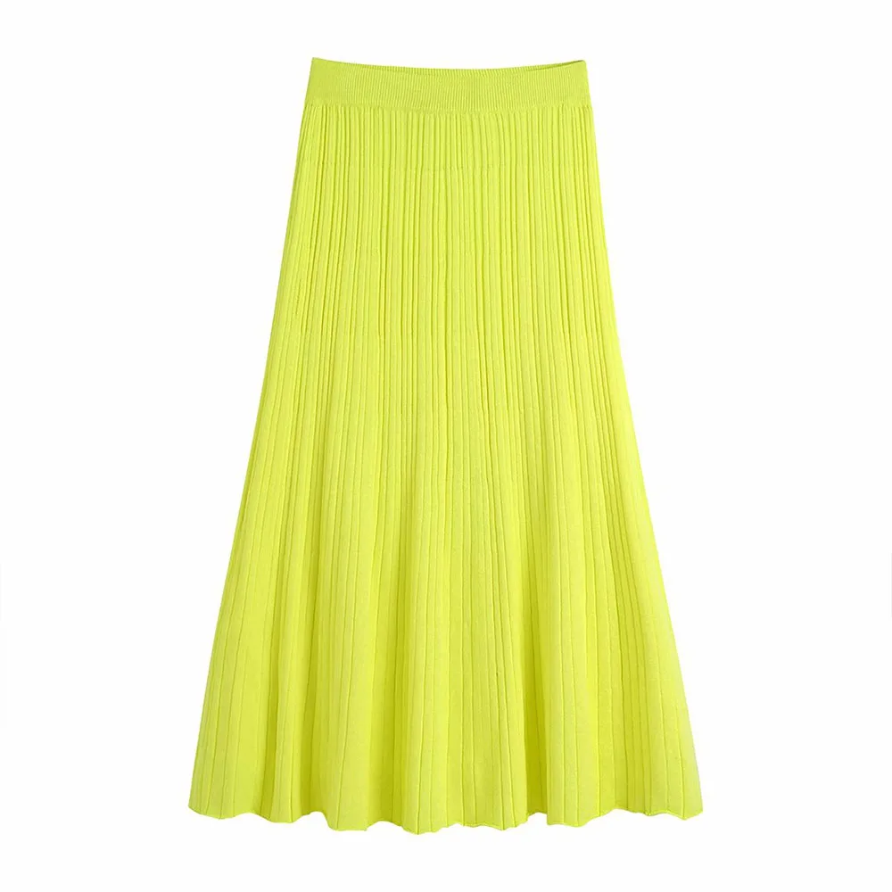 

BMURHM ZA2021 summer new casual fashion versatile women's striped elastic waist knitted yellow skirt ZA, Picture color