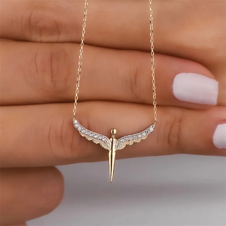 

Delicate zircon charm necklace gold plated angel wing pendant necklace