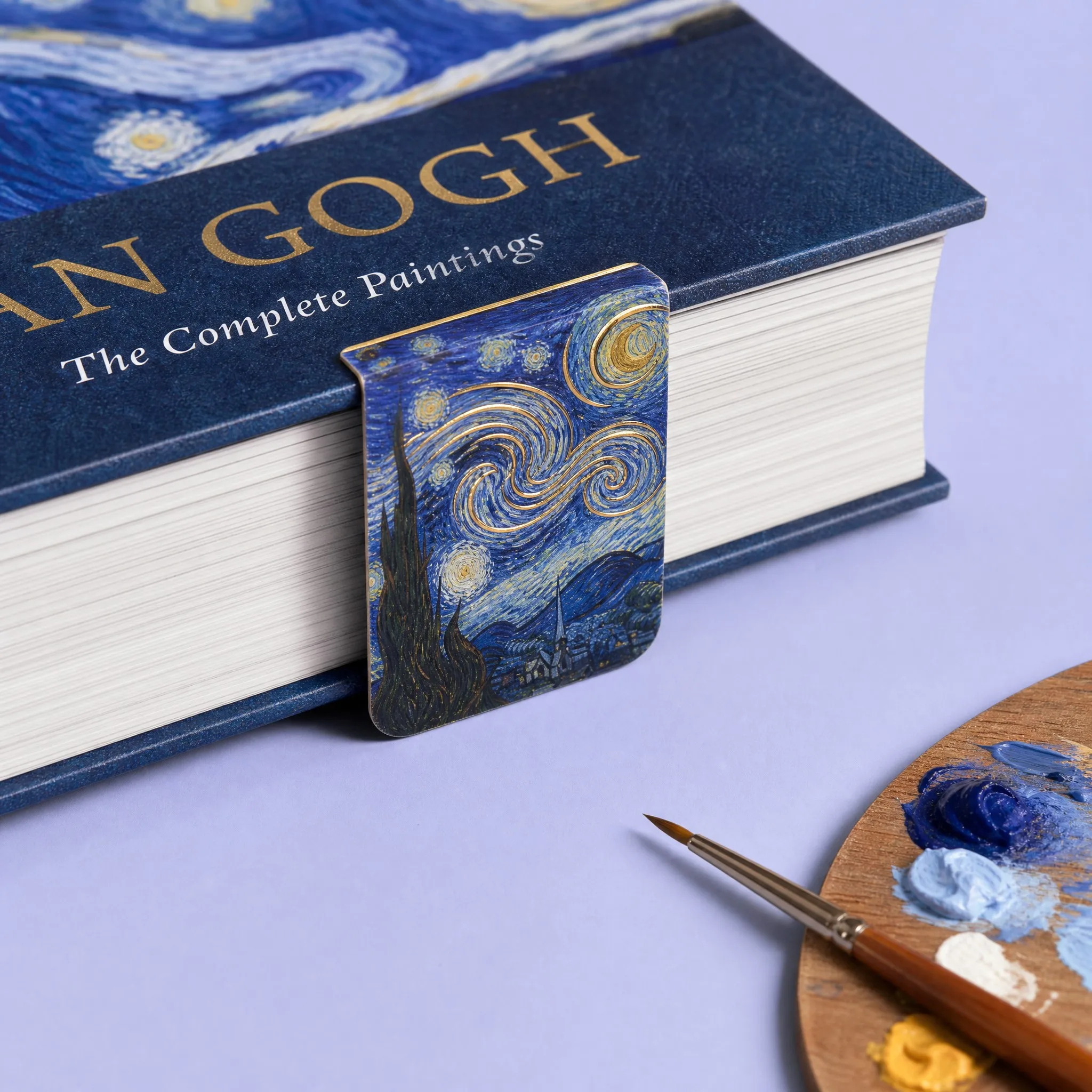 Custom Van Gogh Starry Night Fine Art Magnetic Bookmark with Selective Gold Foil Swirls