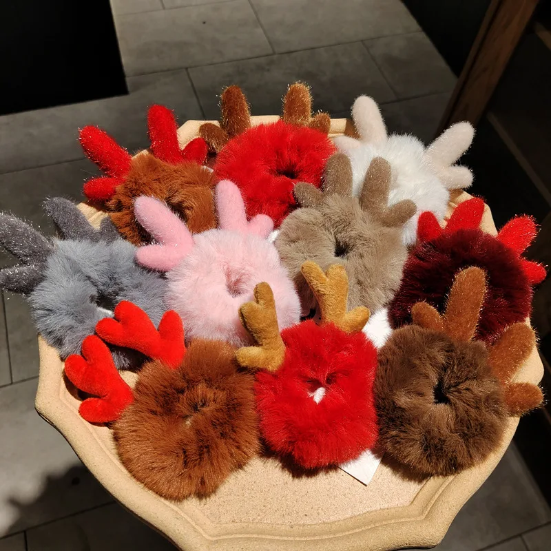 

JuHu Christmas Antlers Girl Cute Plush Hair Tie Female Tie Head and Korean Hair Accessories, As shown in the figure