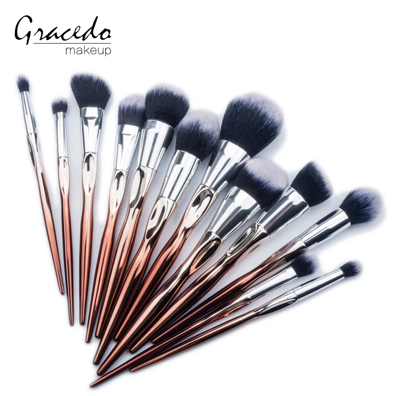 

Factory Price High Quality 12pcs Synthetic Hair Plastic Handle Makeup Brush Set with Private Label, Any colors