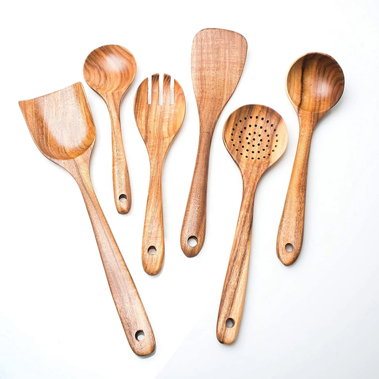 

Top Seller Hot-selling Premium Organic 6pcs Non-stick Heat Resistant Cooking Wooden Bamboo Kitchen Utensil Set