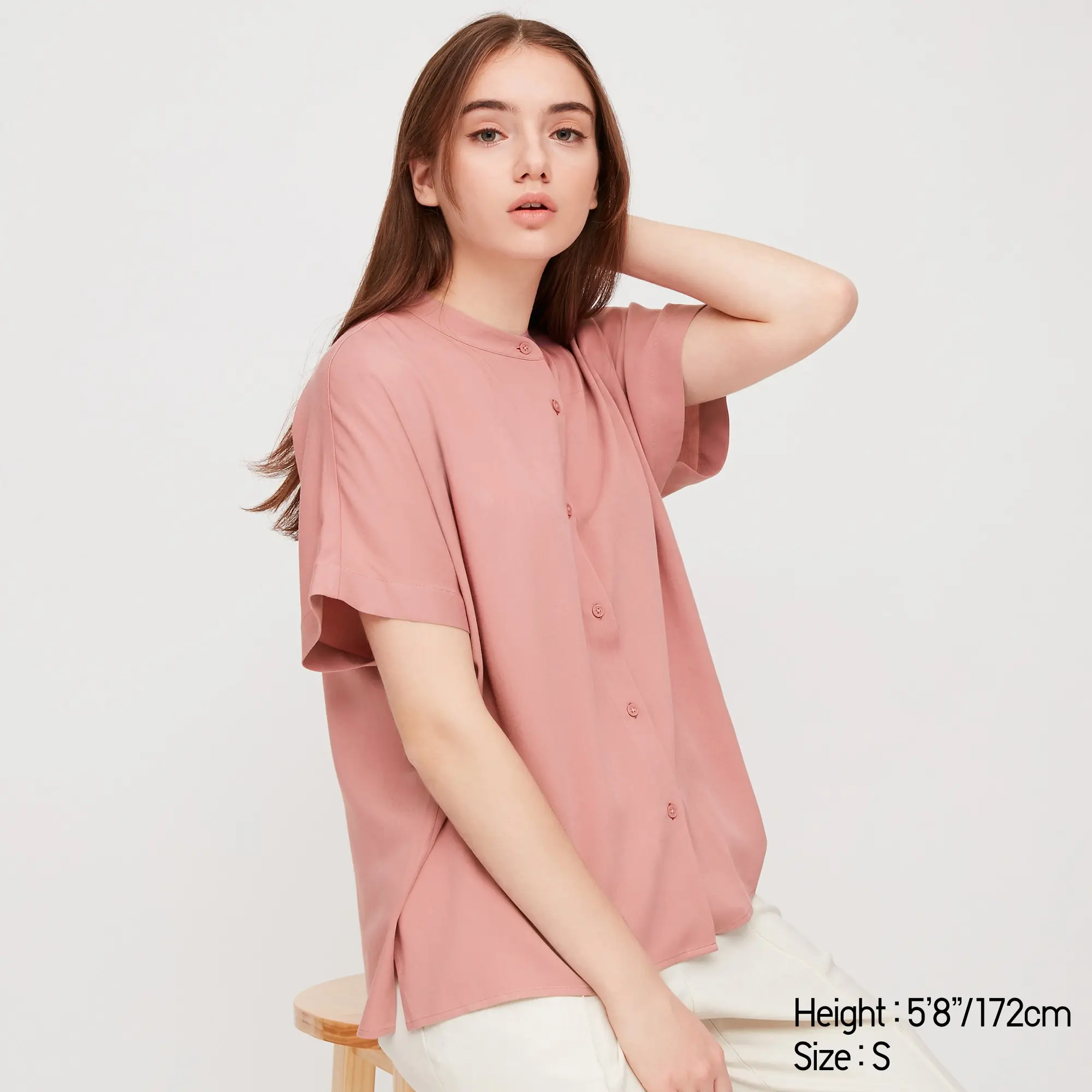 

Hot-Selling Simple Style High Quality Women Rayon Stand Collar Short Sleeve Tank Top Summer Blouse, Picture color