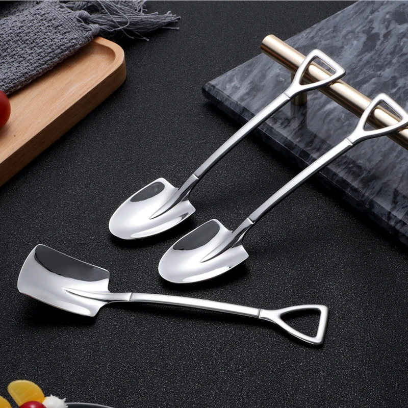 

304 stainless steel Shovel Shaped 15.5CM Christmas Decorative Dessert Spoon Metal Tea Spoon, Pink, black, red, green, gold