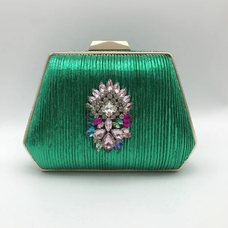 

hand stitching rainbow crystal buckle green shiny ladies clutch bag party bags for evening and dinner