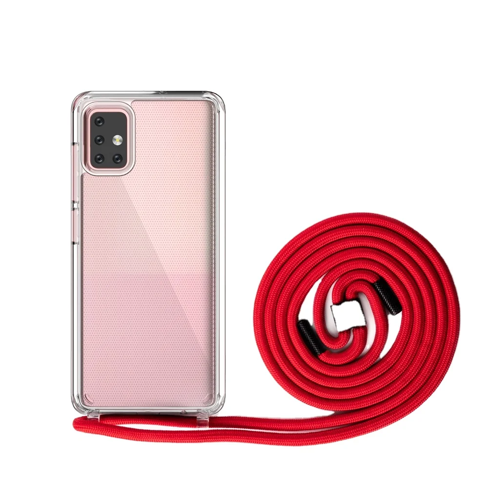 

2 in 1 PC Hard Back in TPU Edge Transparent Lanyard phone Cover with detachable strap for SamsungA51