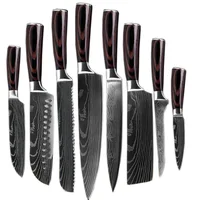 

8pcs Damascus Kitchen Chef Knife Super Steel Kitchen Knife with Ergonomic Wood Forged Handle