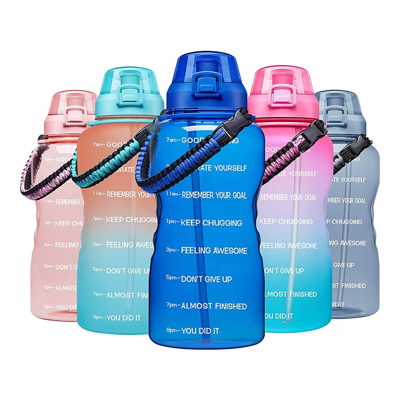 

64oz large Gallon Water Bottle with Straw Motivational & Time Marker GYM Drinking Jug BPA Free Sports Outdoor, Customized color acceptable