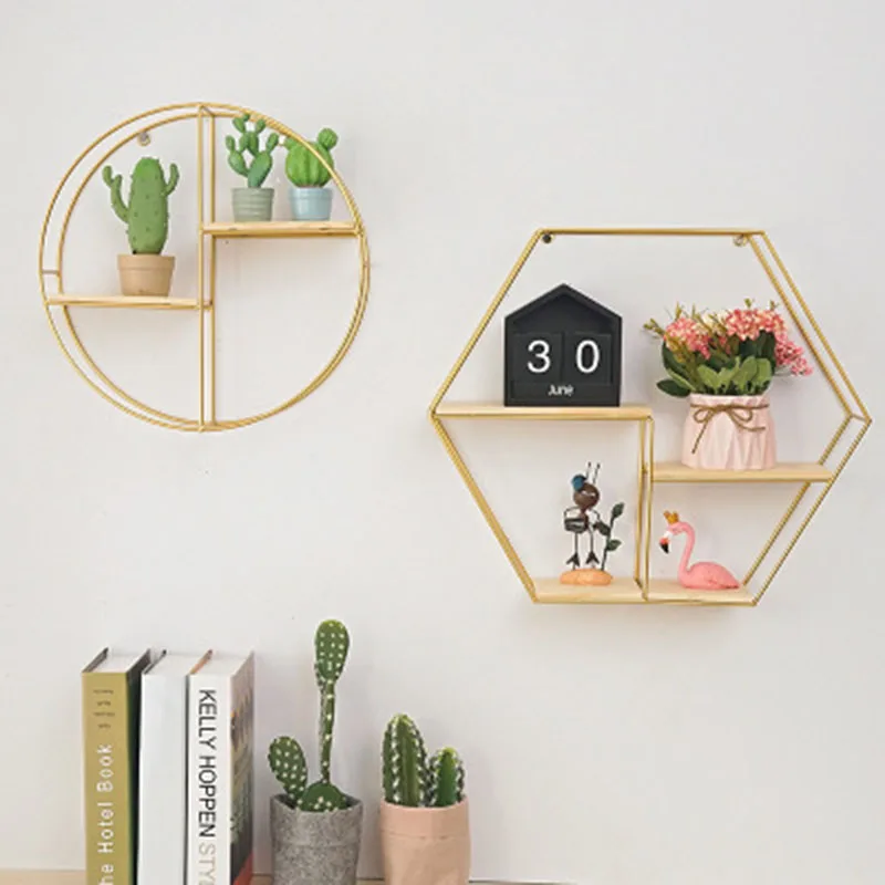 

Nordic Iron Hexagonal Grid Storage rack Shelf Hanging Geometric Figure Wall Decoration Living Room decorative shelf