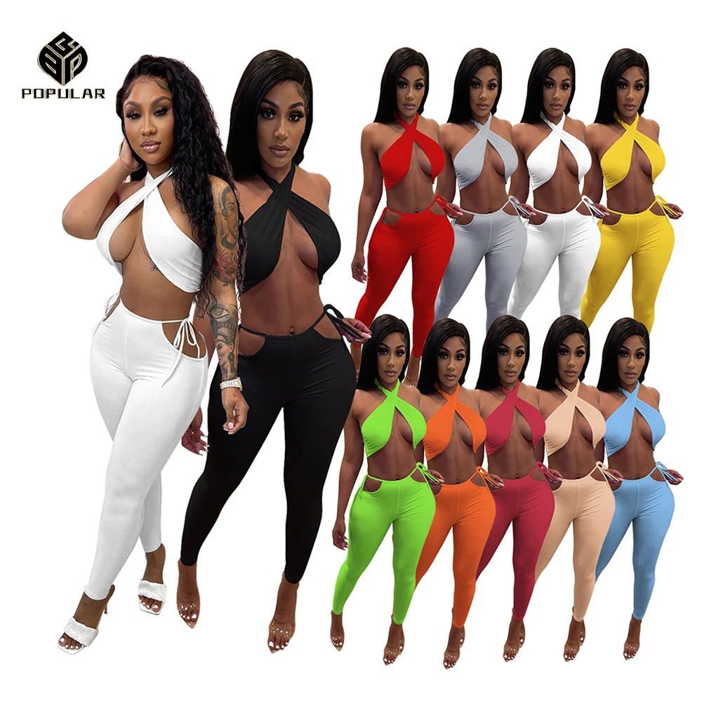 

Two Piece Pants Set Office Trending Summer Clothes 2 Piece Set Women,Hanging Neck Sexy Outfits For Women 2021
