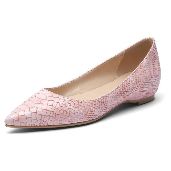 

Newest Women's Flats Pointed Toe Flats Pumps Snakeskin Grain Print Loafers Walking Dress Office Classic Comfortable Flats, Yellow pink