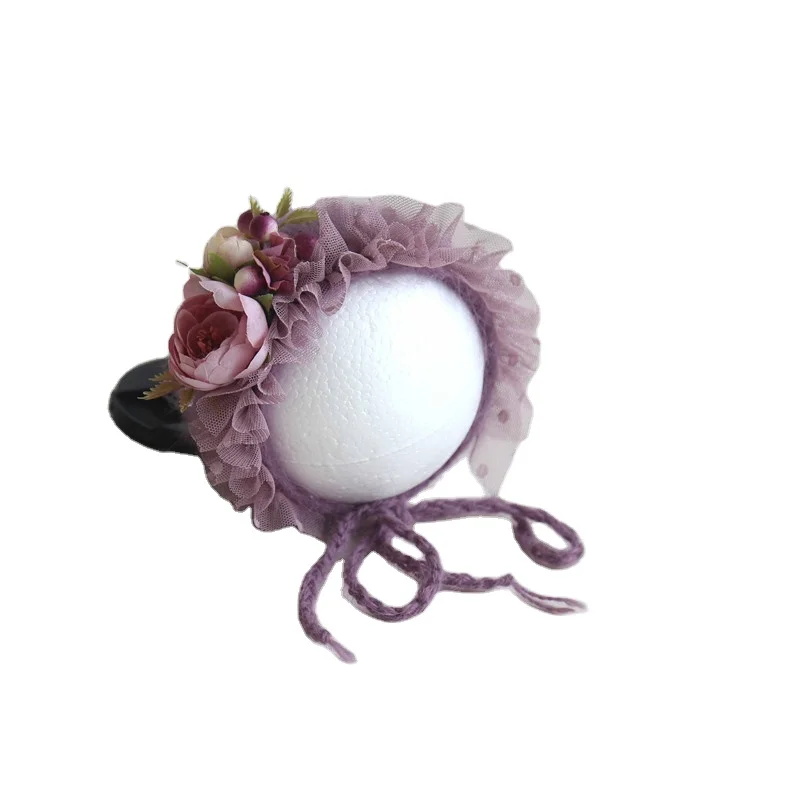 

Vintage Newborn Floral Bonnet Baby girl Hat For Photography Knitted Newborn Garden Flower Bonnet For Photo Shoot Props