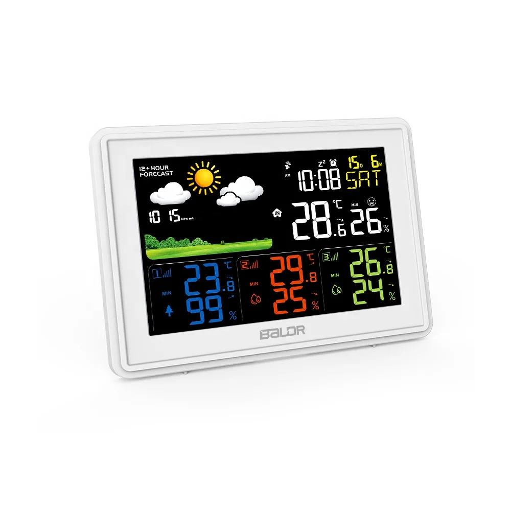 

BALDR B0359 Digital Weather Forecast Weather Station Indoor Outdoor Temperature Humidity Alarm Clock, Black/white