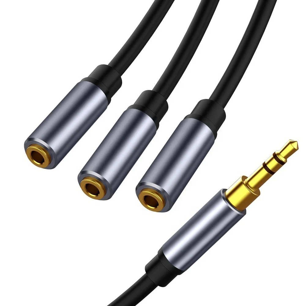 

3.5 mm Audio Cable Splitter AUX Adapter Cord 3.5mm Jack Extension Cable 1 Male Input to 3 Female Output for 3 TRS Headsets, Black