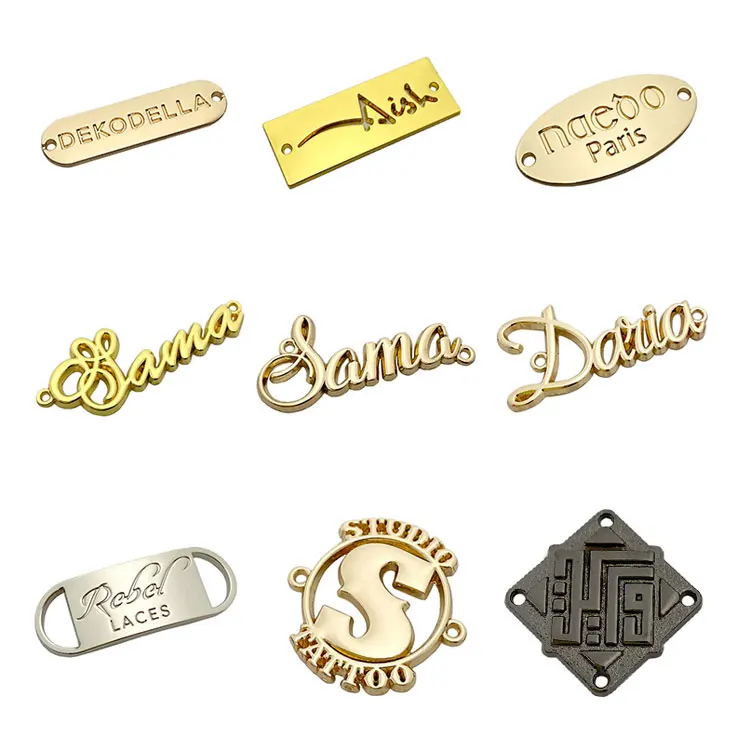 

Trade assurance fashion custom engraving brand logo sew small metal labels tag for garments, Gold or custom