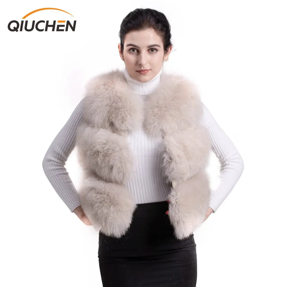 

QIUCHEN- QC8001 new arrival natural real fox fur vests jackets for winter women FREE SHIPPING natural fox fur gilet