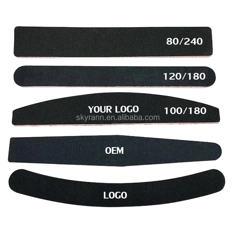 

high quality Customized 80/100/150/180/240 double side oem logo Emery board Half Moon zebra nail file, Black,white,customize